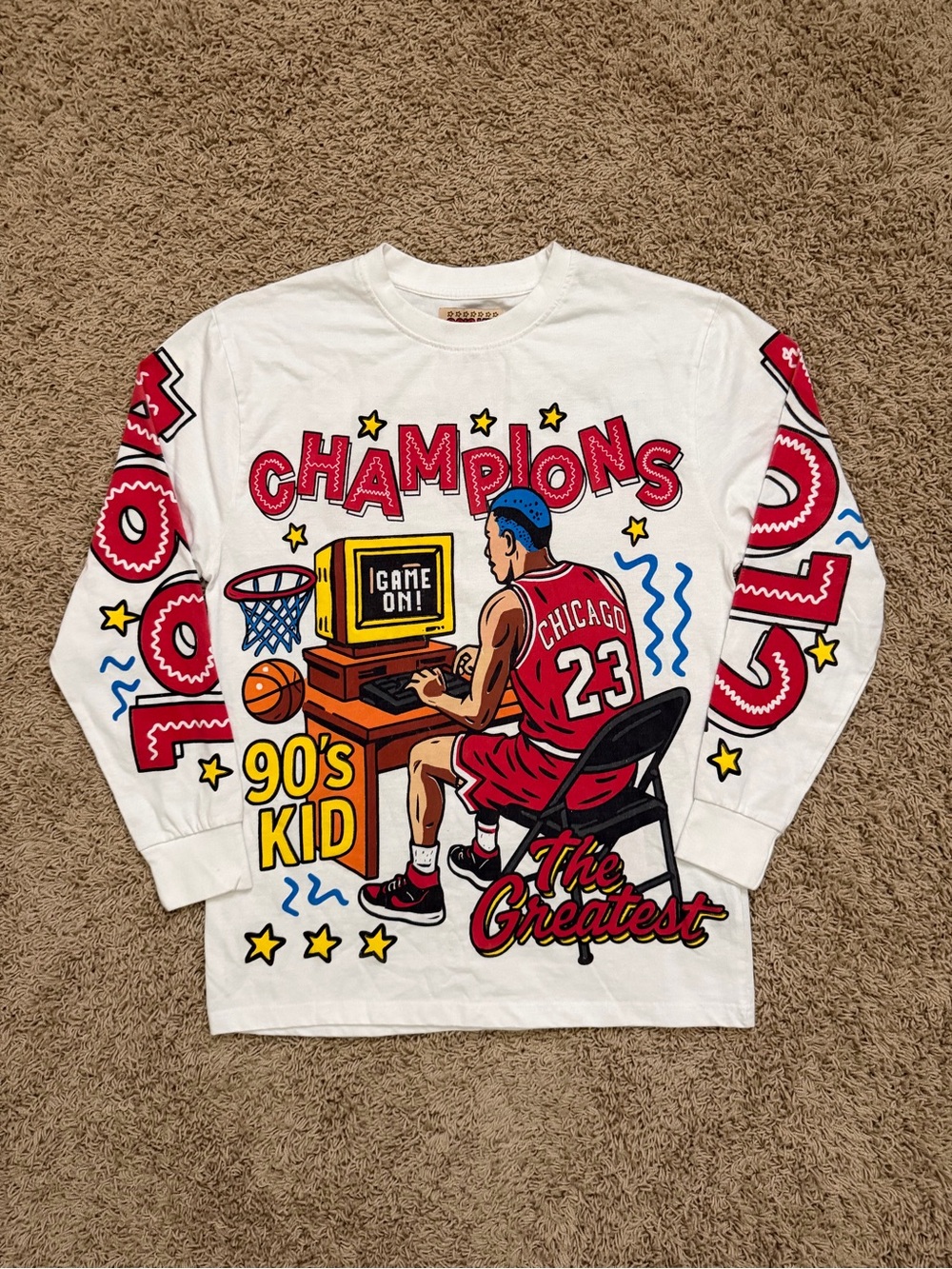 Jordan Kobe Character 90s Kid BrandMaker White Champions Graphic T Shirt Sz S